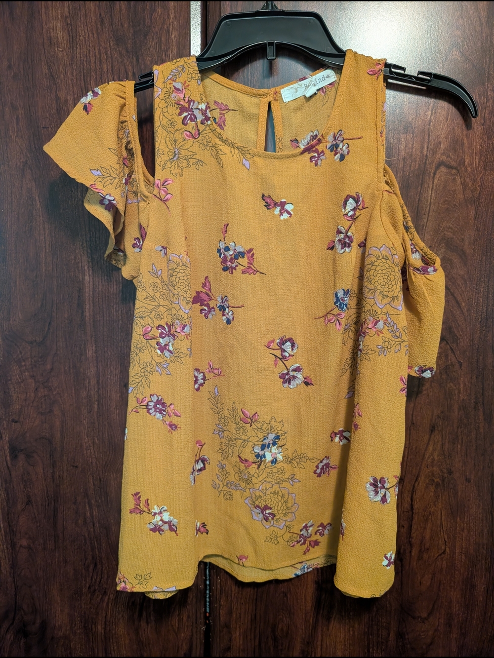 Rewind Mustard Floral Cold-Shoulder Top